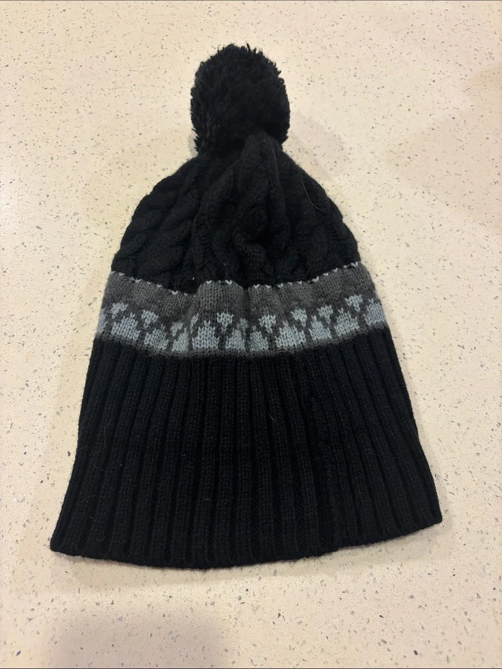 Columbia Black Knit Pom Beanie with Gray Pattern